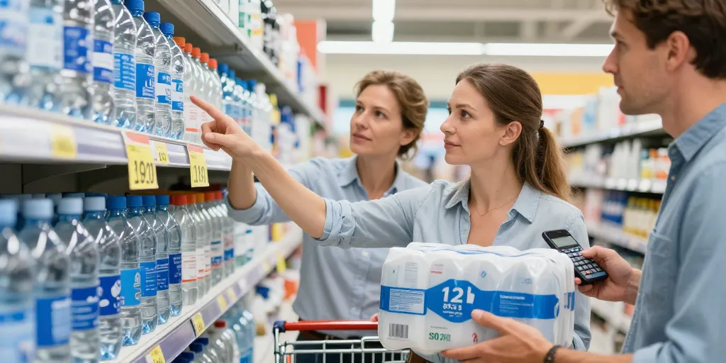 Combien coûte un pack d’eau : le 6×1,5L ou le 12×0,5L ?